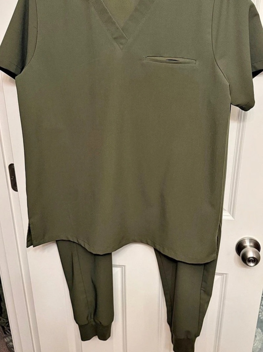 Mandala Scrub Set V-Neck Top and Jogger Pants Olive Large